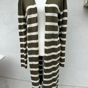 Talbots Green and White Striped Cardigan Sweater